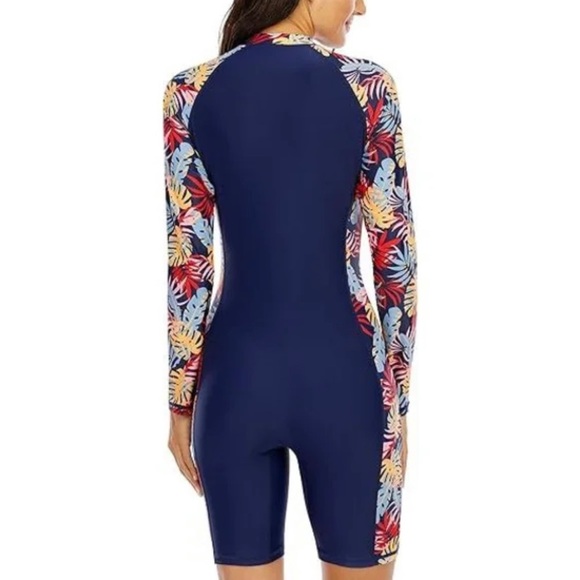 Halcurt Women's Navy Floral Long Sleeve Swimsuit#A2 - Picture 2 of 15
